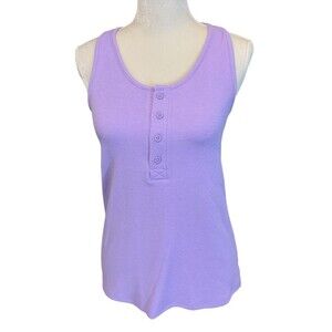 Tommy John Waffle Lounge Tank Top Women's Size Small Lavender Henley Buttons